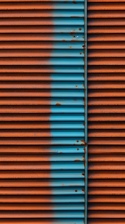 Closeup of corrugated iron sheet texture. Abstract background and texture for design.の素材