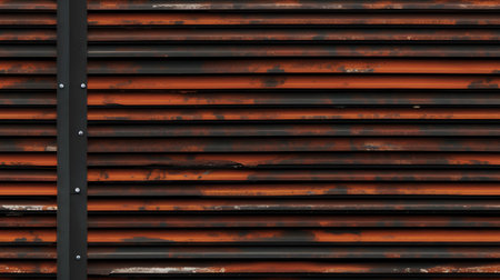 rusty corrugated metal sheet with rivets as a backgroundの素材