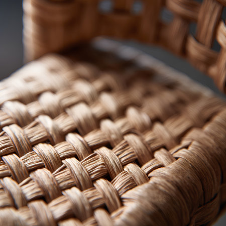 Close up of a wicker basket on a dark background. Selective focus.の素材
