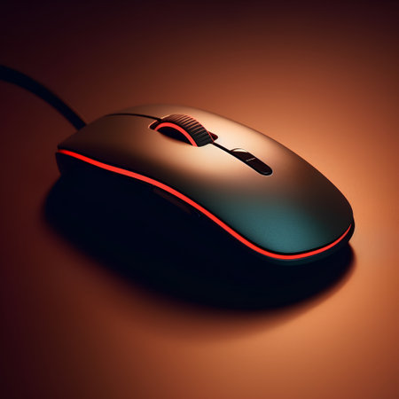 Computer mouse on a brown background. 3d rendering. Computer generated image.の素材