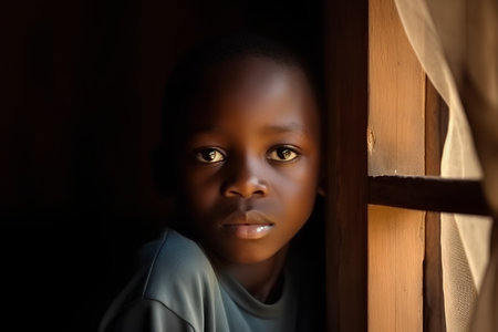 Portrait of a cute african little boy looking at the cameraの素材