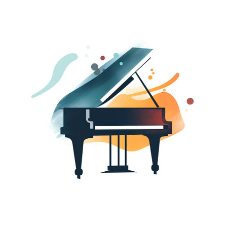 Piano icon with watercolor splashes and brush strokes. Vector illustration.の素材