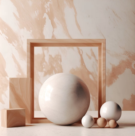 Wooden framele background with geometric figures. 3d renderの素材