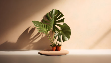 Monstera plant in a pot on a beige background. 3d renderingの素材