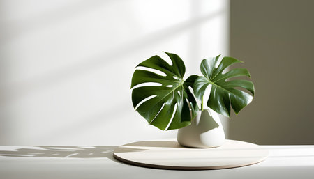 3d render of monstera plant in vase on white backgroundの素材