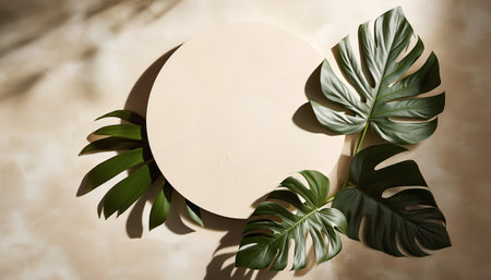 Creative layout made of monstera leaves. Flat lay, top view minimal summer concept.の素材