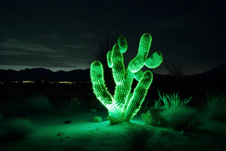 Beautiful cactus in the desert at night. 3d renderingの素材