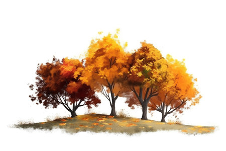 Autumn trees with yellow and red leaves on a white background.の素材