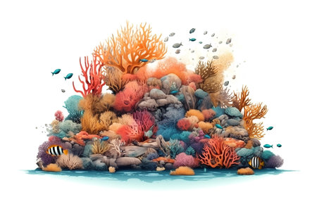 Underwater world with corals, fish and algae. Vector illustrationの素材