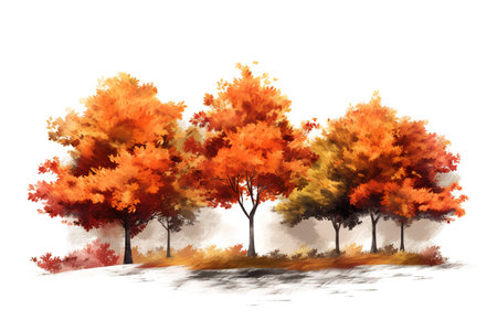 Autumn landscape with colorful trees. Watercolor painting. Vector illustration.の素材