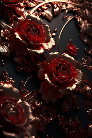 3D illustration, abstract floral composition, fantasy flowers on a black backgroundの素材