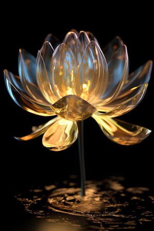 Lotus flower on a black background. 3d rendering. Computer digital drawing.の素材