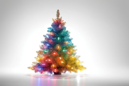 christmas tree with colorful lights on a gray background, 3d renderの素材