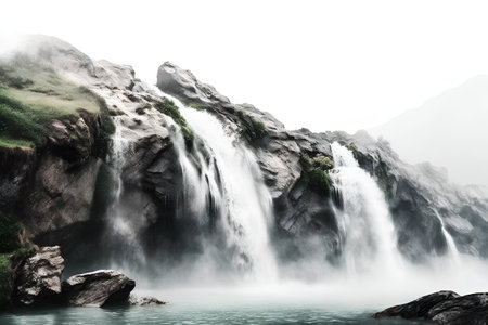 Waterfall in the mountains with fog and mist. Natural background.の素材