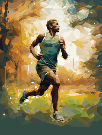Running man. Low polygonal background. Sport vector illustration.の素材
