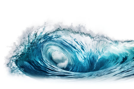 Blue ocean wave isolated on white background. 3d render illustration.の素材