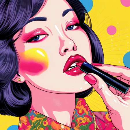 Pop art woman with bright make-up and lipstick. Vector illustration.の素材