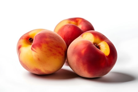 Peaches isolated on white background. Clipping path included in file.の素材