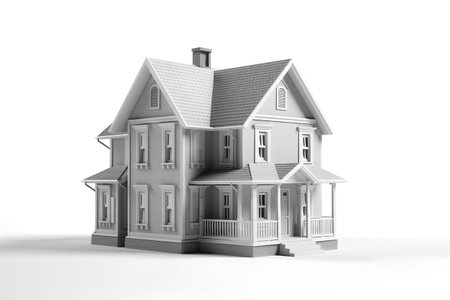 3D render of a house isolated on white background with clipping pathの素材