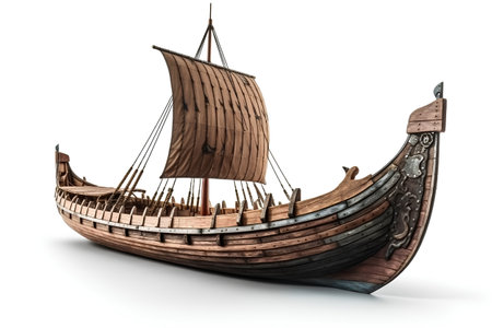 Wooden ship isolated on white background. 3d render image.の素材