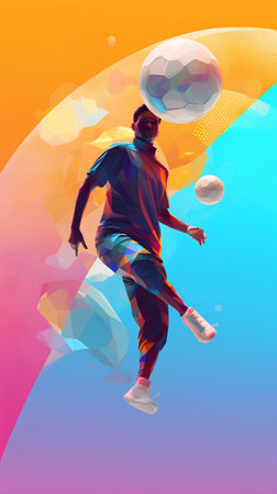 Abstract soccer player with ball on colorful background. Vector illustration for sport designの素材
