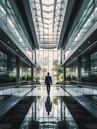 Businessman walking in modern office building. Concept of successful business.の素材