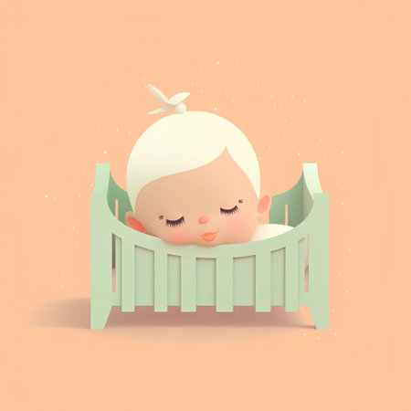 Cute baby girl in a crib. Cute cartoon style. Vector illustration.の素材