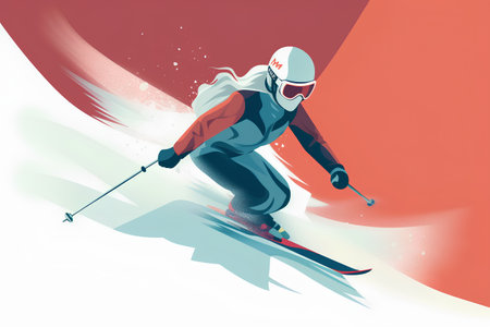 Skier skiing downhill. Vector illustration of skier in action.の素材
