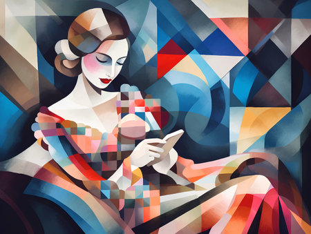 Beautiful girl with a mobile phone in her hands. Vector illustration.の素材