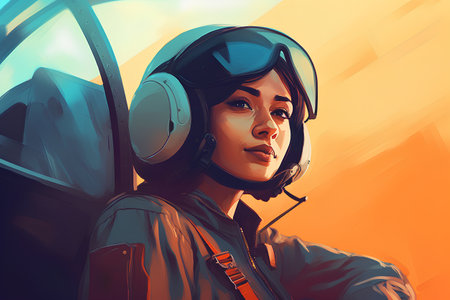 Portrait of a beautiful girl pilot with helmet and goggles. 3d renderingの素材