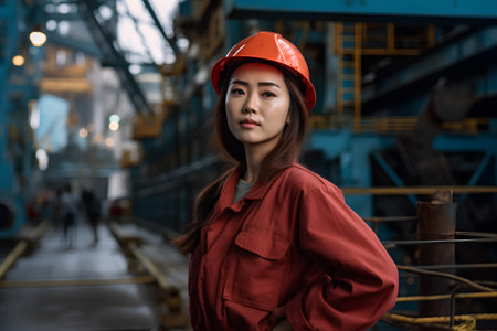 portrait of young asian woman engineer working in industrial factory.の素材