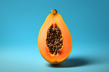 Papaya fruit on blue background with clipping path. 3d illustrationの素材