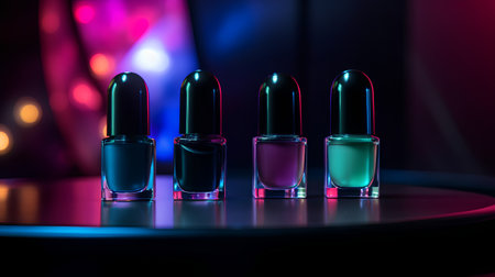 Nail polish bottles on a black background. 3d rendering.の素材