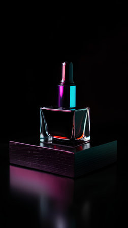 Bottle of perfume on a black background. 3d rendering.の素材