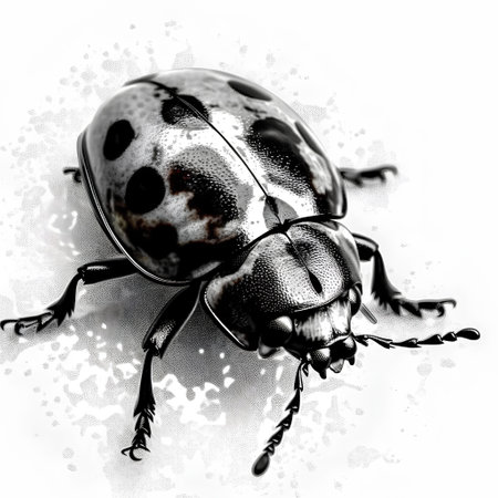 Black beetle on a white background with grunge texture. Digital illustration.の素材