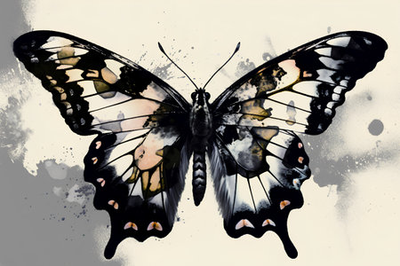Beautiful butterfly on a grunge background. Hand drawn illustration.の素材