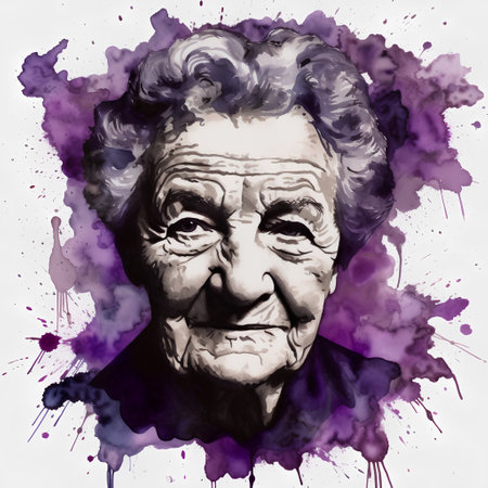 Portrait of an old man with paint splashes on a white backgroundの素材