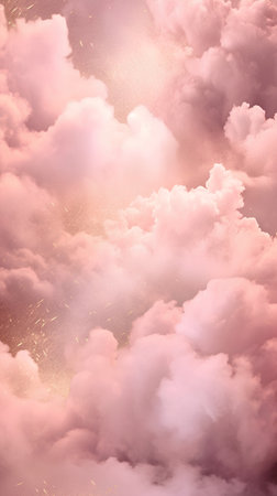 Fantasy cloudscape with sparkles and golden light. 3D illustrationの素材