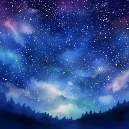 Night sky background with stars and nebula. Watercolor illustration.の素材