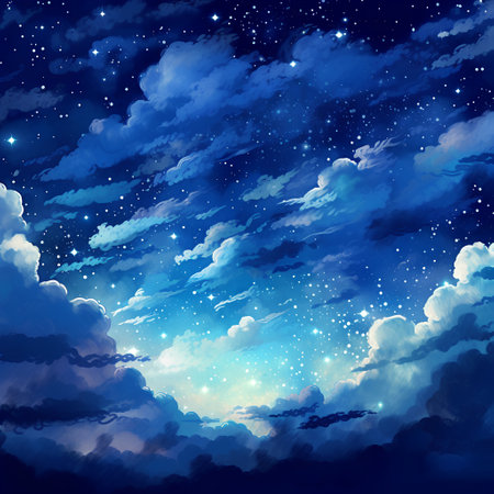 Night sky background with clouds and stars. Vector illustration. Eps 10の素材
