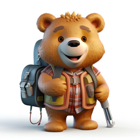 3D Render of a teddy bear with backpack isolated on white backgroundの素材