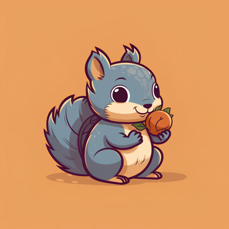 Cute squirrel with an apple in his hand. Vector illustration.の素材
