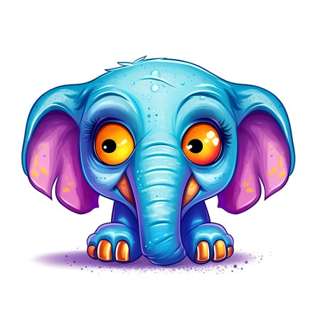 Cartoon blue elephant with big eyes on white background. Vector illustration.の素材