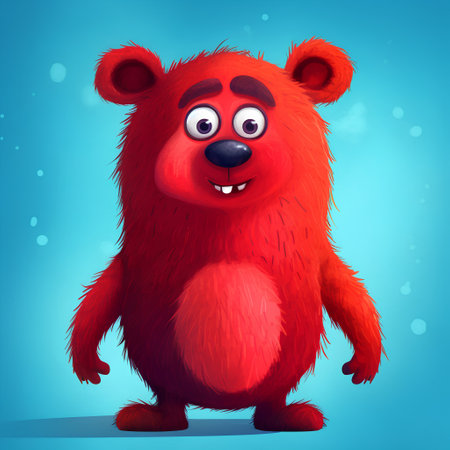Cute cartoon bear on blue background. 3D rendering illustration.の素材