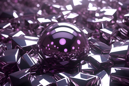 Purple abstract background with shiny spheres. 3d render illustration.の素材