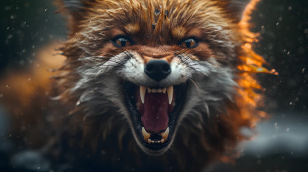 Close-up portrait of a red fox in the rain. The concept of wildlife.の素材
