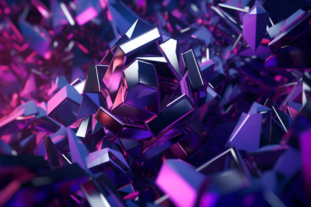 Abstract 3d rendering of chaotic low poly shape. Futuristic background with shiny particles.の素材