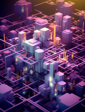 3d render of futuristic city with neon lights. Digital illustration.の素材