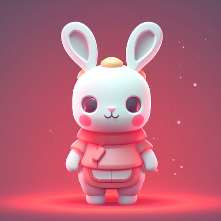 Cute cartoon bunny in red scarf and hat. Vector illustration.の素材