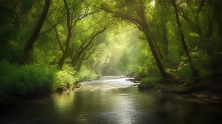 River in the green forest. Nature composition with river and trees.の素材